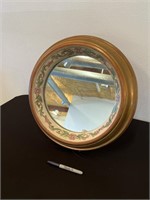 Round Antique Hand-Painted Mirror w/ Easel