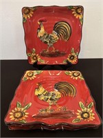4 - Rooster Square Decorative Plates