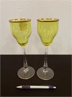 Pair of Yellow Stem Crystal Wine Glasses