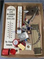 ADV THERMOMETERS, OLD PINS/ PATCHES, FOLDING