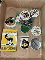 IOWA HAWKEYE PLAYING CARDS, BUTTONS, TICKET