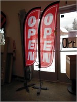 2 "OPEN" BANNERS ON STANDS