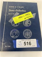DIME COLLECTION 1916-1993 COIN BOOK, PARTIAL,