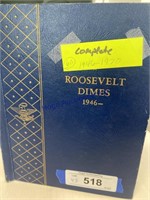 ROOSEVELT DIMES 1946-1970 COIN BOOK, COMPLETE,
