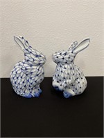 Pair Andrea Blue & White Rabbit Figurines