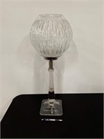Large Heavy Glass Pedestal W/Crystal Rose Bowl