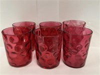 6 Cranberry Glass Juice Glasses