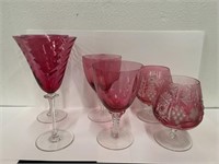 6 Vintage Cranberry Glass Crystal Stems