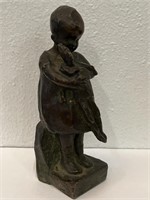 Antique Bronze Figure Child W/Doll
