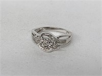 .925 Sterling Silver Diamond Swirl Ring
