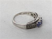 .925 Sterling Silver Diamond/Purple Stone Ring