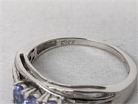 .925 Sterling Silver Diamond/Purple Stone Ring