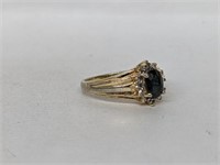 .925 Sterl Silv Sapphire/Diamond Ring