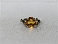 .925 Sterling Silver Yellow Stone Ring