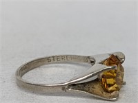.925 Sterling Silver Yellow Stone Ring