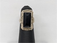 .925 Sterling Silver Onyx/Marcasite Ring
