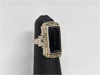 .925 Sterling Silver Onyx/Marcasite Ring