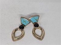 .925 Sterling Silver Turquoise/Onyx Earrings