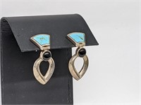 .925 Sterling Silver Turquoise/Onyx Earrings
