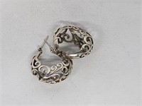 .925 Sterling Silver Filigree Hoop Earrings