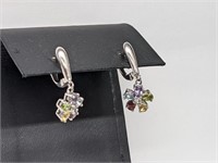 .925 Sterling Silver Gemstone Flower Earrings