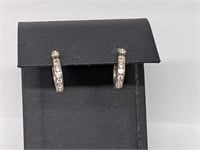 .925 Sterling Silver Clear Stone Hoop Earrings