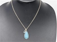 .925 Sterling Silver Blue Stone Pend & Chain