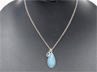 .925 Sterling Silver Blue Stone Pend & Chain