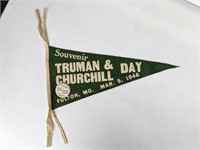 17.5" 1946 Truman & Churchill Day Pennant & Pin