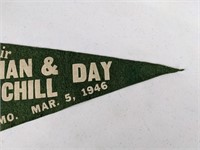 17.5" 1946 Truman & Churchill Day Pennant & Pin