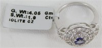 Silver Lolite CZ Rhodium Ring - Size 5 3/4
