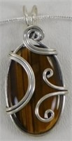 Tiger Eye Wire-Wrapped 2" Pendant & Chain