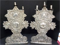 2 feet tall  Antique silver Spanish Candle Holders