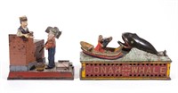 Selection of cast-iron mechanical banks and figural doorstops