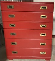 MENGEL RED WOOD CHEST OF DRAWERS