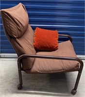 BROWN METAL CLOTH ROLLING CHAIR