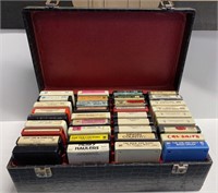 BLACK FAUX ALLIGATOR CASE WITH 8 TRACK TAPES