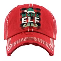 $15 Mama Elf Distressed Baseball Hat in Red
