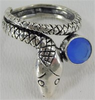 Blue Chalcedony Snake Ring - Size 8.5