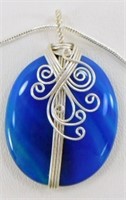 2.1" Botswana Agate Wire Wrapped Pendant w/ Chain