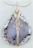 Dendritic Opal Wire Wrapped Pendant - 2.6" w/