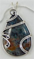 2.4" Chrysocolla Wire Wrapped Pendant w/ Chain