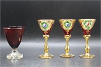 Ruby Bubble Glass & Ruby Floral Cordial Glasses