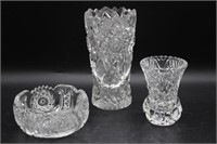 Cut Glass Vases & Bowl