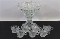 Vintage Cut Glass Punch Bowl & Cups