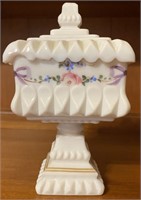 PAINTED MILK GLASS CANDY DISH