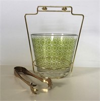 VINTAGE ICE BUCKET WITH CADDY AND ICE TONGS