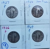 4 US silver standing liberty quarters 1920s