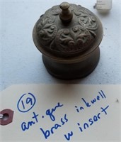 Ornate antique brass inkwell & insert
