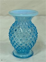 Fenton Blue Opalescent Hobnail Mini Vase
